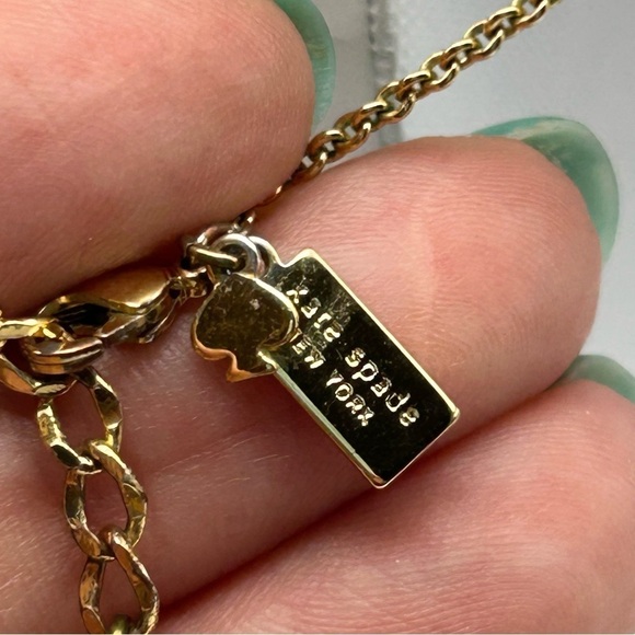 Kate Spade Gold Tone Chain with White Enamel Bow Ribbon Charm Short Necklace 19" - Picture 5 of 10